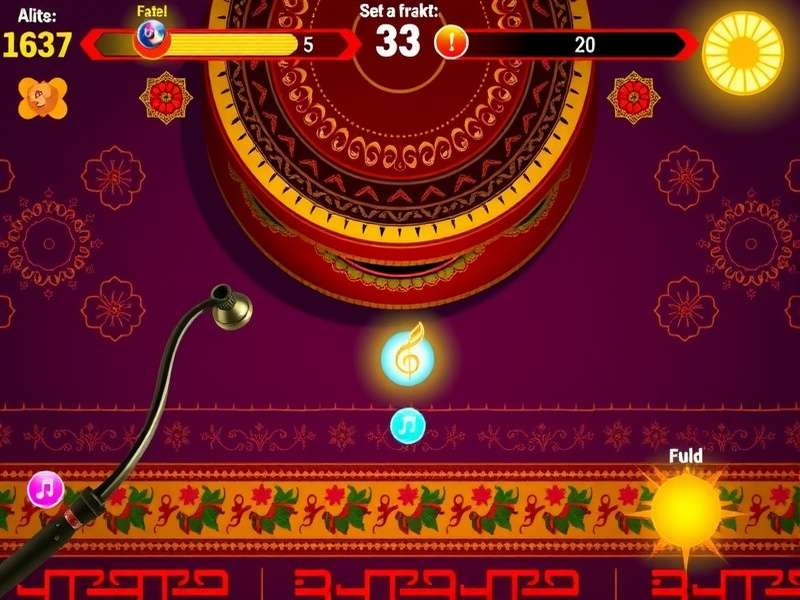 Beat Bhakti gameplay screenshot showing rhythmic patterns and devotional imagery