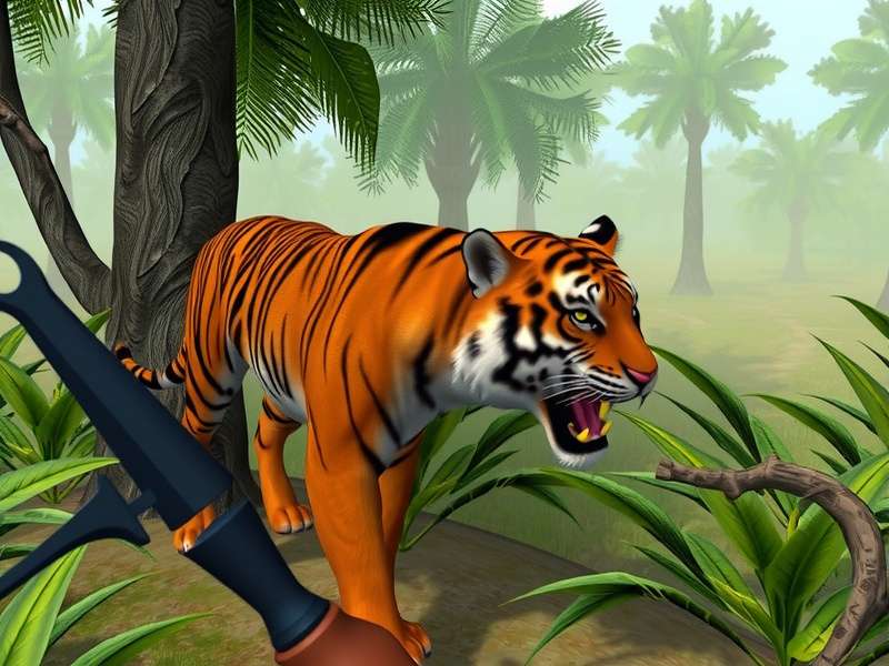 Safari Tiger Hunt VR tracking interface showing animal footprints and clues