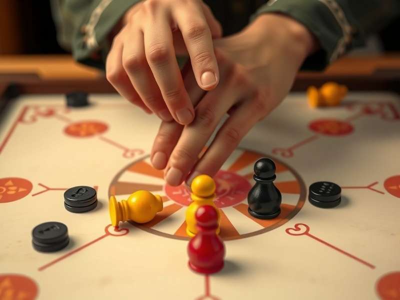 Carrom board setup with pieces arranged for gameplay