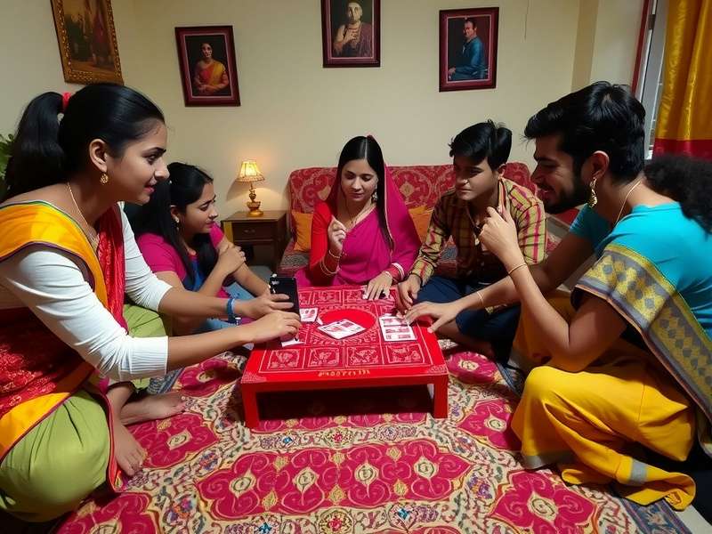 Traditional Teen Patti game setup with cards and chips