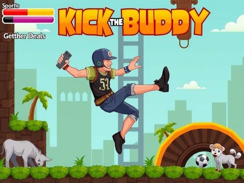 Kick the Buddy Original Version gameplay screenshot showing various weapons and Buddy character