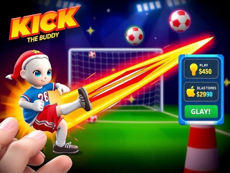 Kick The Buddy gameplay screenshot showing various weapons and actions