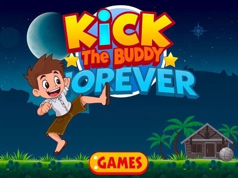 Kick The Buddy Forever gameplay screenshot showing various weapons and the buddy doll in a detailed environment