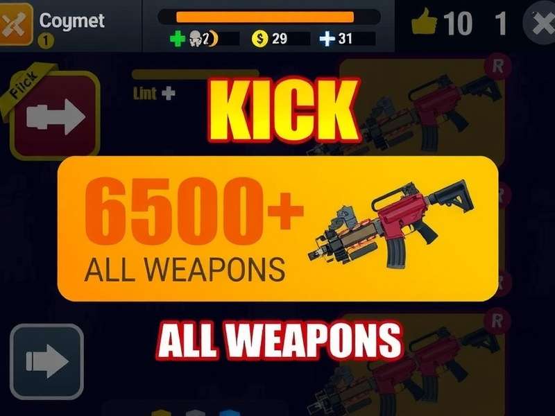 Collage of all weapons available in Kick The Buddy game including guns, explosives, and melee items
