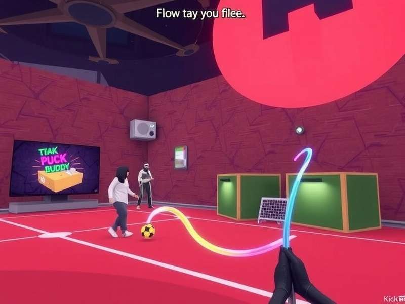 A person smiling while playing Kick The Buddy game on phone, with a relaxed background