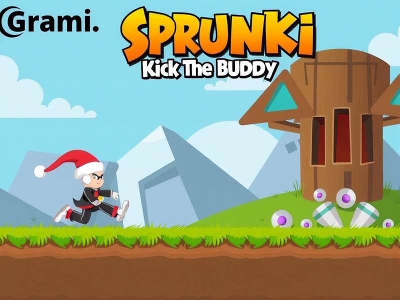 Mobile phone showing Sprunki Kick The Buddy interface with coins and weapons menu