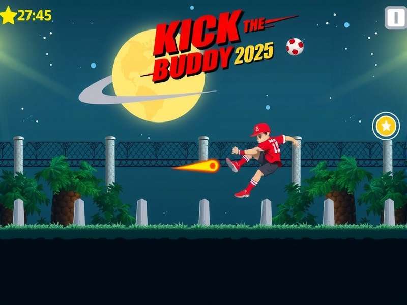 Kick The Buddy 2025 game action scene with explosive effects and vibrant colors